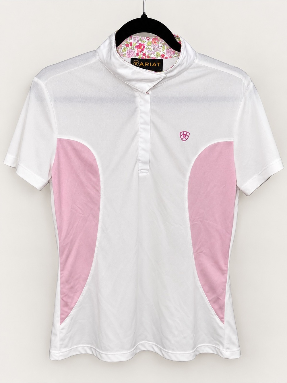 Ariat Pro Series Women’s Large White Pink Short Sleeve Equestrian Polo Shirt